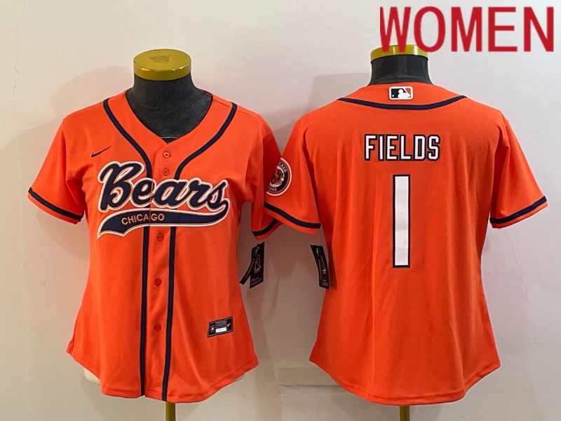 Women Chicago Bears #1 Fields Orange 2022 Nike Co branded NFL Jerseys